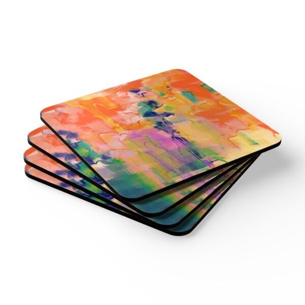 Orange abstract art coaster set stacked.