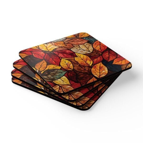 Fall leaves design that looks like stained glass coaster set stacked.