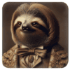 Square coaster with an image of a portrait anthropomorphic sloth dressed in Victorian clothing.
