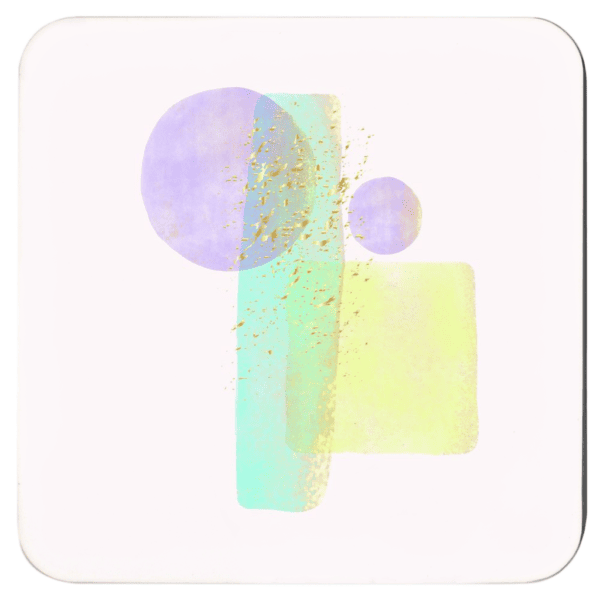Square coaster with soft pastel abstract design printed on it.