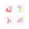 Set of four square coasters with soft pastel abstract designs printed on each one.