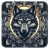 Wolf face with a mandala style background coaster.