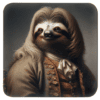 Square coaster with an image of a portrait anthropomorphic sloth dressed in Victorian clothing.
