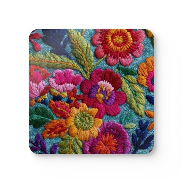 Colorful embroidery style boho flowers.