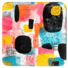 Square coaster with colorful abstract art print on it.