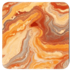 Square coaster with autumn color marble design in oranges and amber colors.