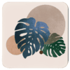 Square coaster with a neutral boho design with Monstera leaves.
