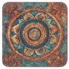 Square coaster with a watercolor style mandala in earthy tones.