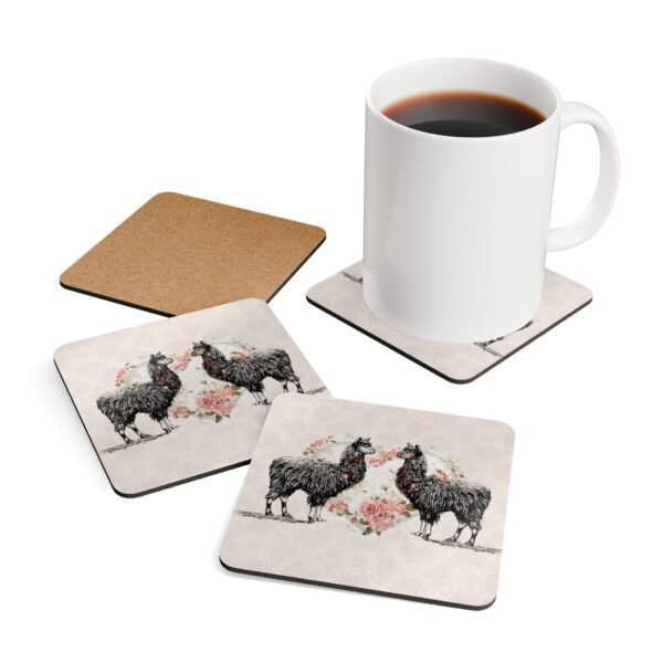 coaster set with image of shabby chic style background and two alpaca images.
