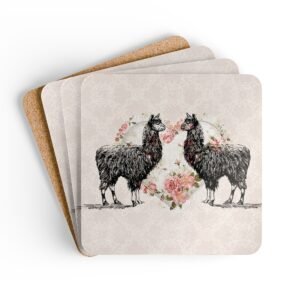 coaster set with image of shabby chic style background and two alpaca images.