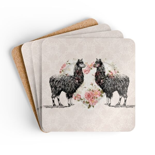 coaster set with image of shabby chic style background and two alpaca images.