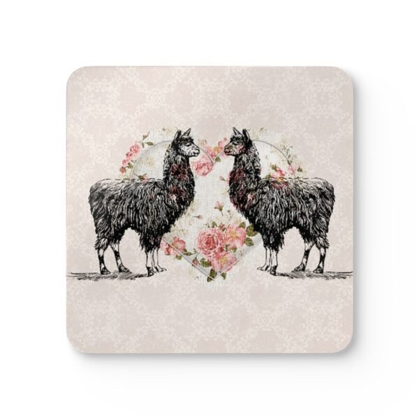 coaster set with image of shabby chic style background and two alpaca images.