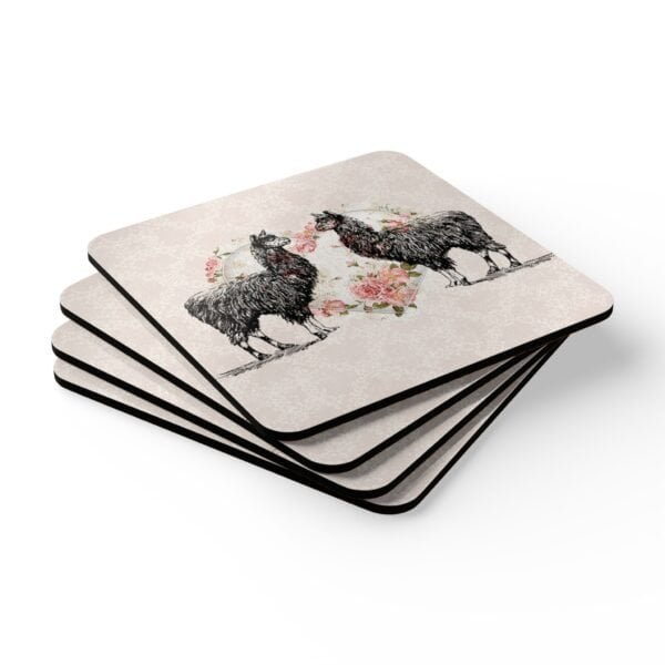 coaster set with image of shabby chic style background and two alpaca images.