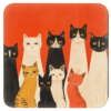 Square coaster with image of stylized cats on an orange background.