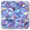 Square coaster with triangle geometric design in multi colors that have a subtle holographic look printed on it.