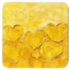 Square coaster with yellow impasto style heart painting print.