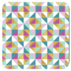 Square coaster with a triangle geometric pattern in pink, gold, teal, aqua and white colors.