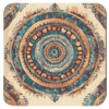 Square coaster with a watercolor style mandala in earthy tones.