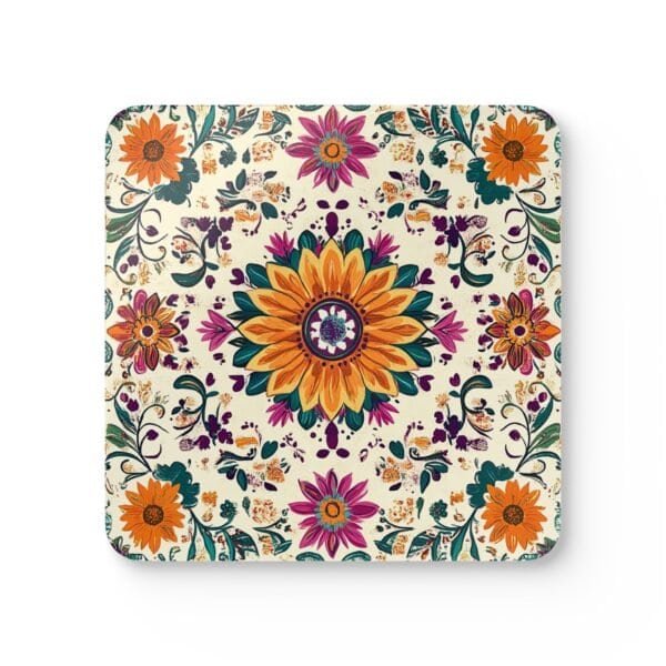 Boho style floral medallion design with sunflower in the center.