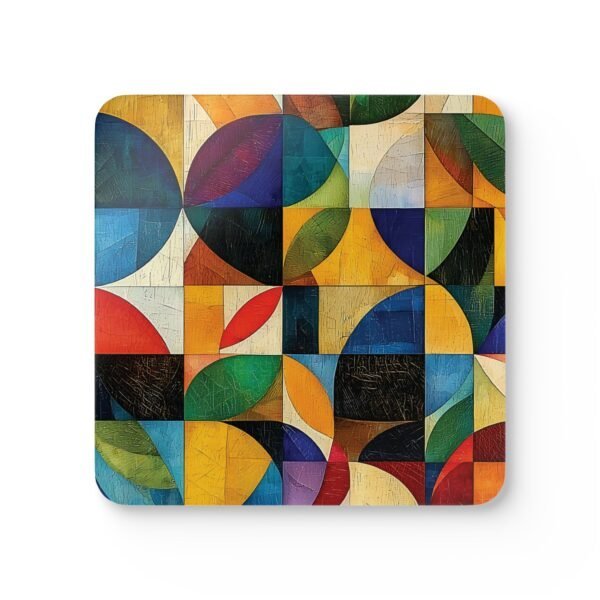 Geometric design print coaster in jewel tone colors.