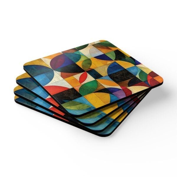Geometric design print coaster set in jewel tone colors.