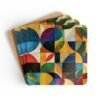 Geometric design print coaster set in jewel tone colors.