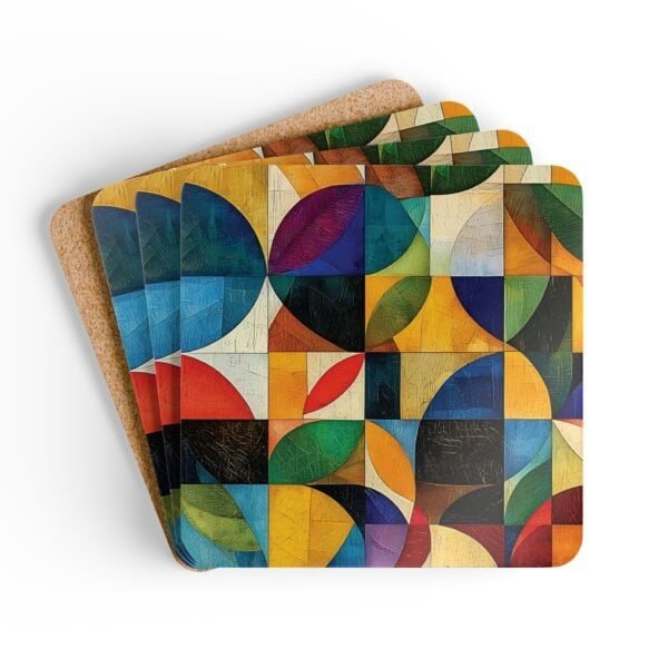 Geometric design print coaster set in jewel tone colors.