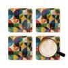 Geometric design print coaster set in jewel tone colors.