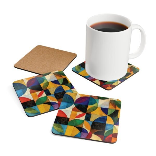 Geometric design print coaster set in jewel tone colors.