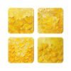 Set of 4 square coasters with impasto style yellow paint prints on them.