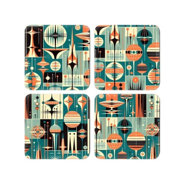 Set of 4 mid century atomic coasters.