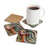 Square coaster set with a mosaic design in teal, red, tan jewel tones.