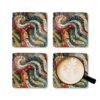 Square coaster set with a mosaic design in teal, red, tan jewel tones.