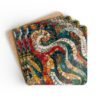 Square coaster set with a mosaic design in teal, red, tan jewel tones.