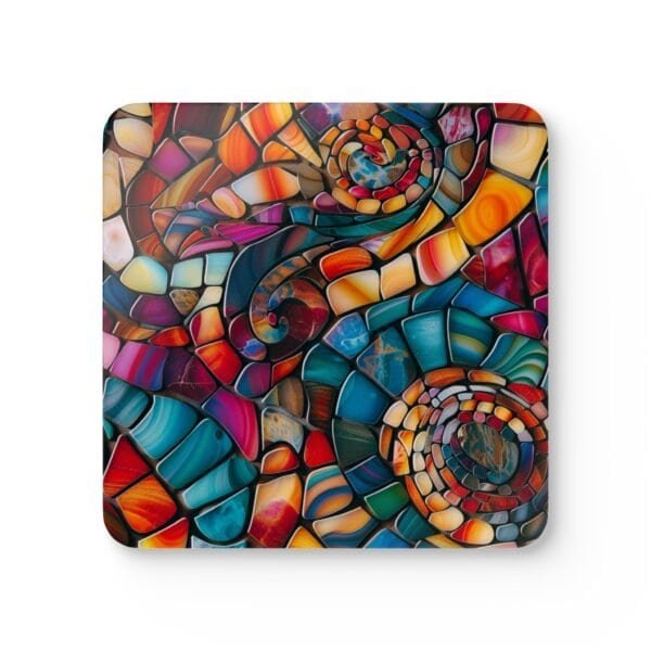 Square coaster with a mosaic design in jewel tones.