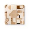 Square coaster with neutral tan, beige and soft brown abstract shapes print.