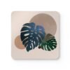 Square coaster with a neutral boho design with Monstera leaves.