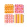 Set of 4 coasters with a retro style pink and orange design on each.
