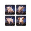 Four coasters with a different pig on them and space backgrounds arranged in a grid.