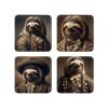 Set of 4 square coasters with an image of a portrait anthropomorphic sloth dressed in Victorian clothing.