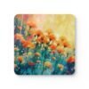 Square coaster with a watercolor image of poppies.