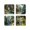 Set of 4 coasters with images of waterfalls in nature.