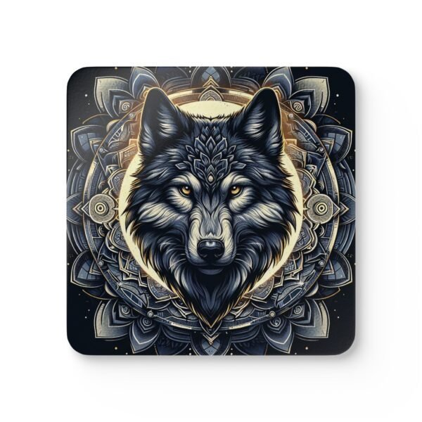 Wolf face with a mandala style background coaster.
