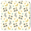 Square coaster with a mid century modern design in pale yellow, goldenrod, aqua pale orange and grey.