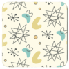 Square coaster with a mid century modern design in pale yellow, goldenrod, aqua pale orange and grey.
