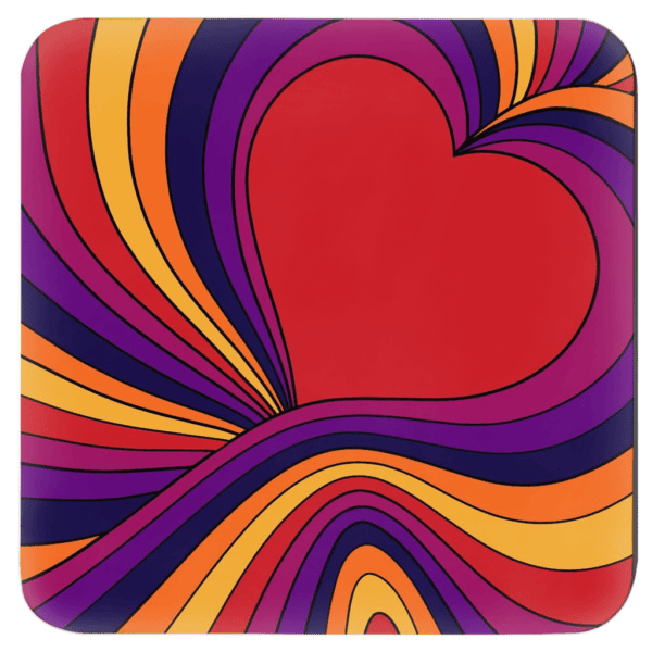 Square coaster with an image of a retro style heart.