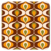Square coaster with mid century modern shape design in tan, brown, orange and olive green.