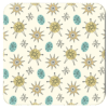 Square coaster with a mid century modern design in pale yellow, goldenrod, aqua pale orange and grey.