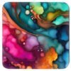 Square coaster with bright jewel tone color abstract watercolor print.