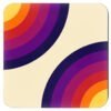 Square coaster with retro rainbow color arcs on the corner.